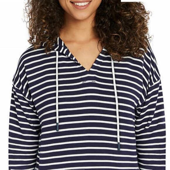 New! Buffalo David Bitton Women's Relaxed Fit Front Pockets Soft Striped Hoodie - Picture 3 of 6